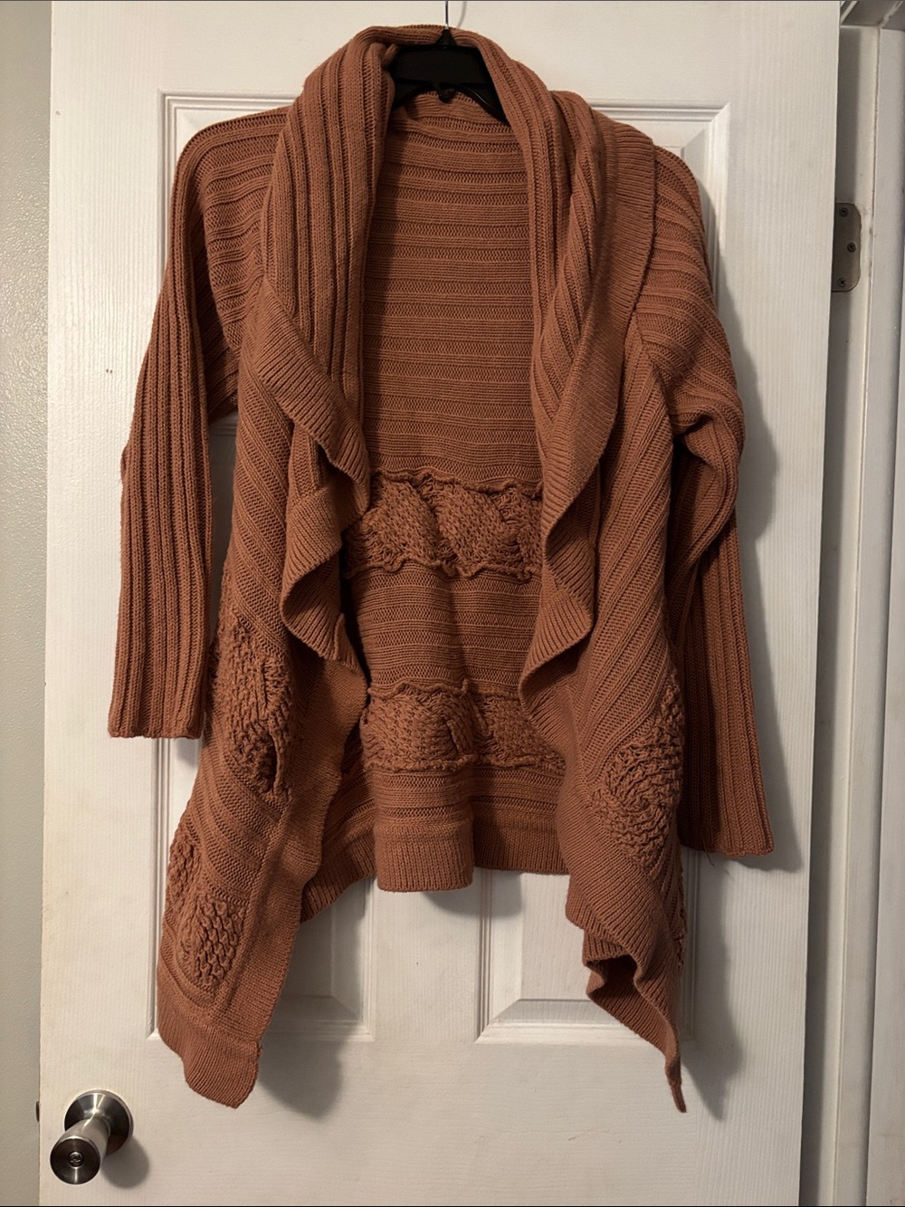 VENUS Rust Cascade Open-Front Knit Cardigan